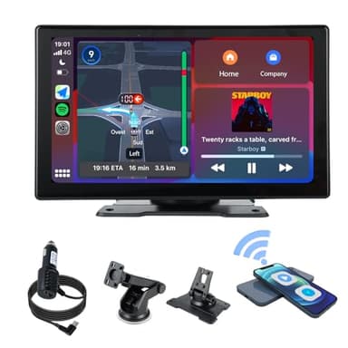 plimpton Carplay Wireless Android Auto Autoradio, 9 Pollici HD IPS Touchscreen Navigatore, Schermo per Auto con Assistente Vocale, Navigazione GPS, Mirror Link, BT, AUX, L2