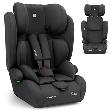 KikkaBoo Seggiolino Auto 9-36 kg Senza ISOFIX i-PASS, Gruppo 1/2/3, Da 15 Mesi a 12 Anni, i-Size 76-150 cm, Poggiatesta Regolabile 13 Posizioni, Nero