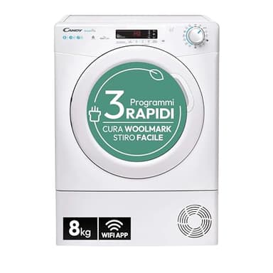 Candy Smart Pro CSOE H8A2DE-S Asciugatrice a Pompa di Calore, 8 kg, Carica Frontale, Programma Stiro Facile, Connettività NFC, Libera Installazione, 59,6x58,5x85 cm, Bianco, Classe A ++