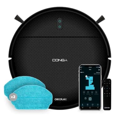 Cecotec Robot Aspirapolvere con Navigazione Giroscopica Conga 999 Map X-Treme. Motore da 2000Pa, 2 Spazzole Laterali, 2 Mop per Lavaggio, Autonomia 120 min, Controllo con APP e Telecomando