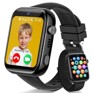 4G Smartwatch Bambini, Impermeabile IP68 Orologio Smartwatch Bambini con Videochiamate e Chiamate, WhatsApp, Wi-Fi, Chat Vocale, GPS, SOS, SMS, Modalità Scuola Smart Watch per Ragazzi e Ragazze Nero