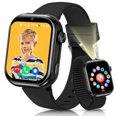 AIMIUVEI 4G Smartwatch Bambini, 1,83''HD Orologio Smartwatch Bambini con GPS e Chiamate, Batteria da 800 mAh, Videochiamate, Chat Vocale, WiFi/LBS/SOS/SMS, Modalità Classe, Contapassi, Sveglia (Nero)