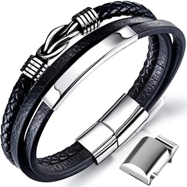 Gkmamrg Bracciale da uomo in pelle nera con cinturino in pelle Braccialetto intrecciata, in vera pelle intrecciata 22.5cm