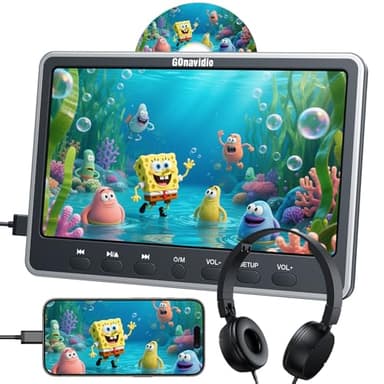 GOnavidio 12 pollici lettore DVD con ingresso HDMI, TV per auto con aspirazione automatica disco di tipo in, cuffie, staffa di montaggio, supporto AV in/out, USB / TF Card