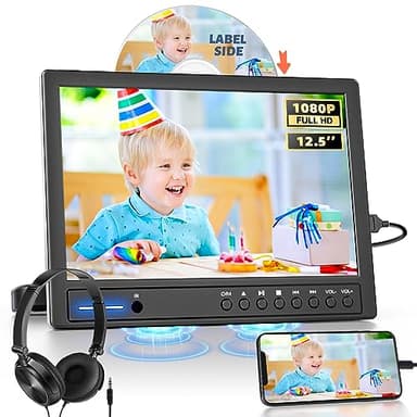 Arafuna Lettore DVD Portatileda 12,5" Dual Auto, TV per Auto Ingresso HDMI, AV-in e Out, Lettore di Schede USB/SD, Ultima Memoria