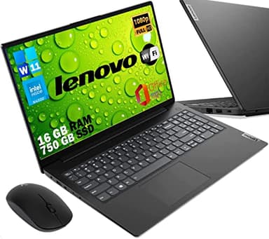 Lenovo, Pc portatile notebook pronto all'uso, Display FHD da 15,6", cpu N4500, ram 16Gb, ssd Nvme 750Gb, windows 11 pro,Open Office + Mouse Wifi