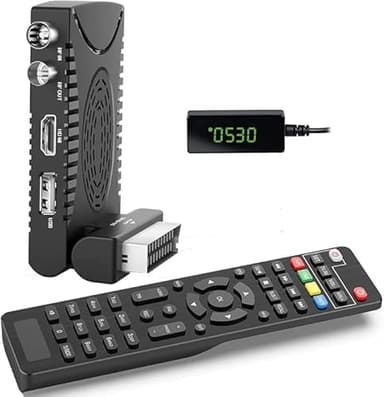 SQUADO Ricevitore Digitale Terrestre DVB-T2 HD 1080p con Uscita HDMI, Supporto H.265/HEVC 10 Bit, Telecomando Universale 2 in 1, Display LED