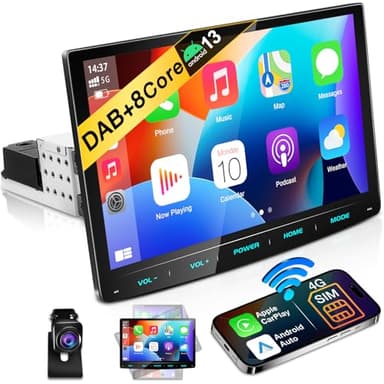 URVOLAX Android 13 Autoradio 1 Din con Schermo, CarPlay Wireless Android Auto 10.1 Pollici Radio Bluetooth Car Play Touchscreen Stereo Monitor Navigatore DAB+ 8 Core 32G Wifi 4G GPS Retrocamera