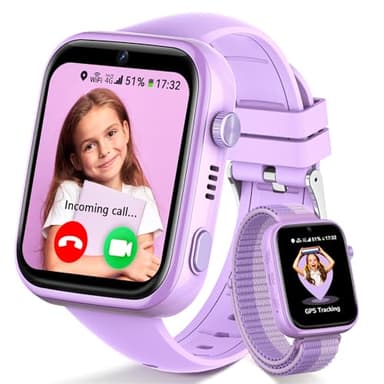 Fitnynxos 4G Smartwatch Bambini con Chiamate e GPS, Orologio Smartwatch Bambini con Videochiamate, SOS, Chat Vocale, SMS, Modalità Scuola, Whatsapp, WiFi, SIM, IP68 Contapassi, Regalo Bambina, Viola