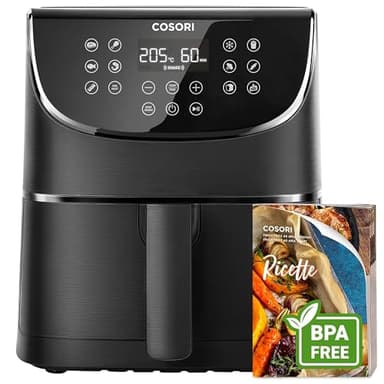 COSORI Friggitrice ad Aria 5,7 Litri, Air Fryer, 13 Funzioni, 97% Meno Olio, 67.5% di Risparmio Energetico, 75-205°C, 40 Ricette Italiane, Display Digitale, Lavabile in Lavastoviglie, CP158 Nero 1700W