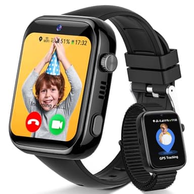 Fitnynxos 4G Smartwatch Bambini con Chiamate e GPS, Orologio Smartwatch Bambini con Videochiamate, SOS, Chat Vocale, SMS, Modalità Scuola, Whatsapp, WiFi, SIM, IP68 Contapassi, Regalo Bambino, Nero