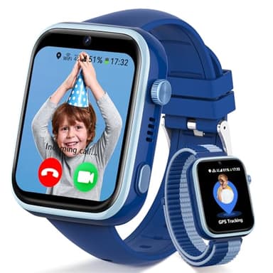 Fitnynxos 4G Smartwatch Bambini con Chiamate e GPS, Orologio Smartwatch Bambini con Videochiamate, SOS, Chat Vocale, SMS, Modalità Scuola, Whatsapp, WiFi, SIM, IP68 Contapassi, Regalo Bambino, Blu