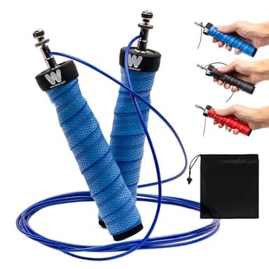 Corda per Saltare Professionale Regolabile, Antiscivolo con Cuscinetti a Sfera per Allenamento Fitness e Crossfit (Blu)