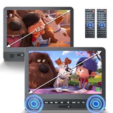 DESOBRY 12,5 '' lettore DVD per auto 2 schermo con batteria ricaricabile da 5 ore, due schermo auto, Poggiatesta per Auto Bambini TV Ultima memoria USB AV In/Out 12V